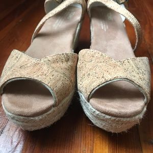Tom’s cork platform sandals.